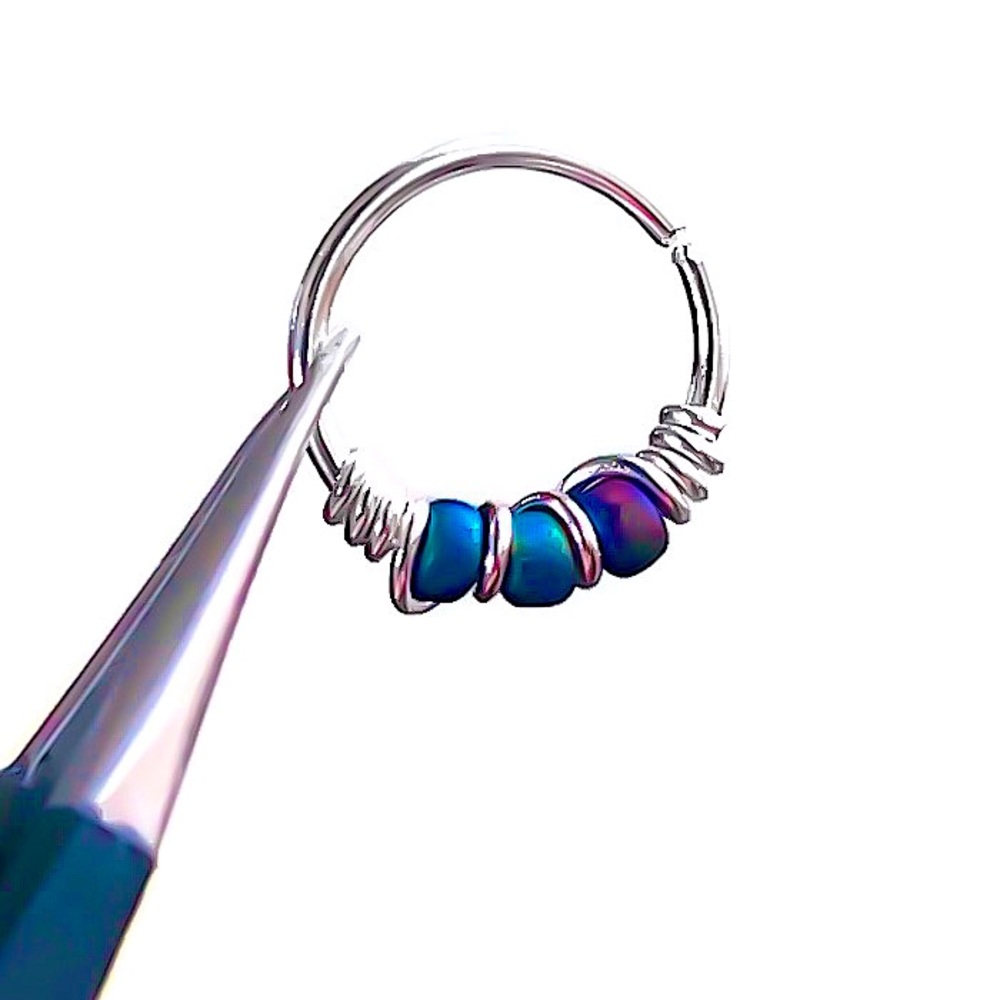 3 x rainbow hematite nose ring &/or cartilage helix hoop earring for upper ear
